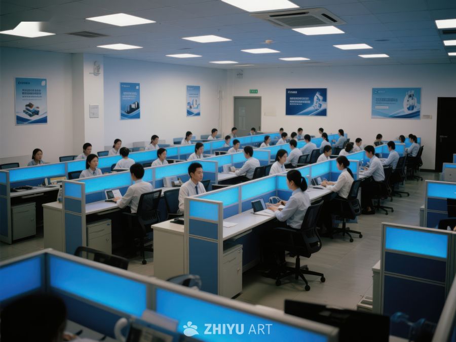 现代化办公室内员工集中工作场景 388