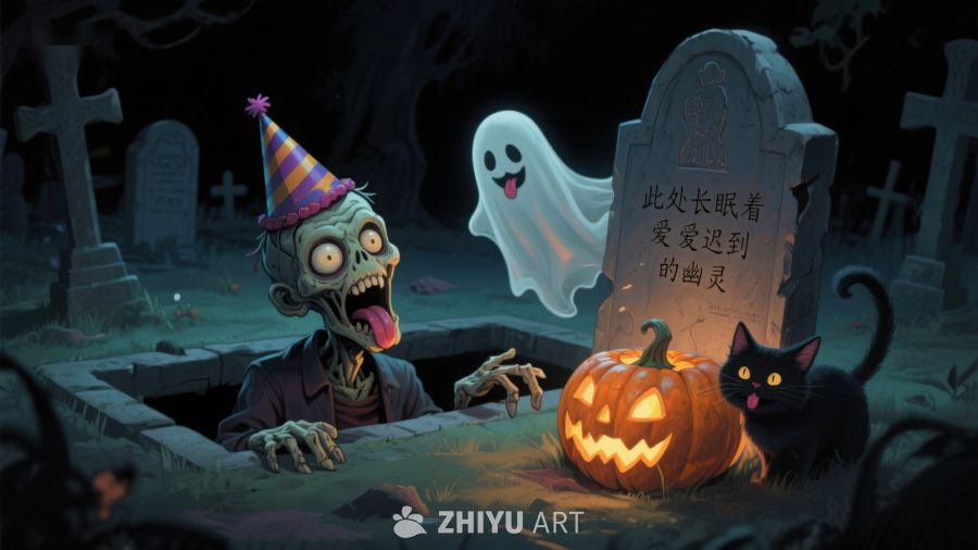 墓地里的万圣节派对