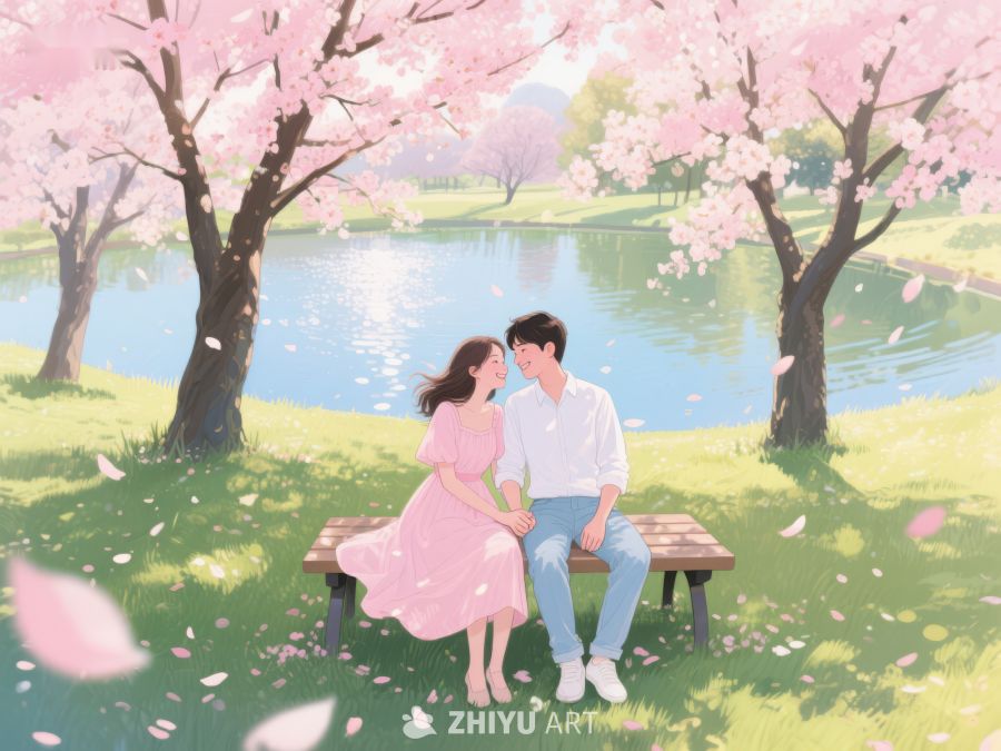樱花树下情侣温馨相依 1045
