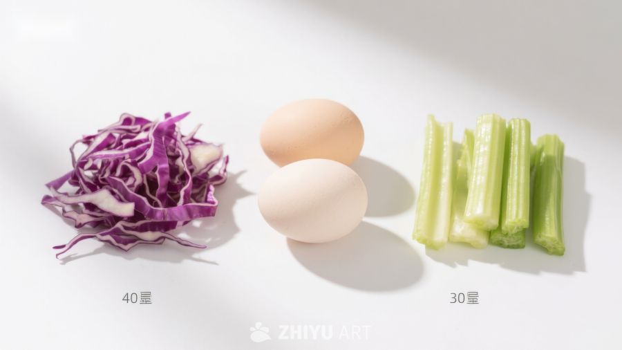 紫甘蓝鸡蛋芹菜食材摆拍