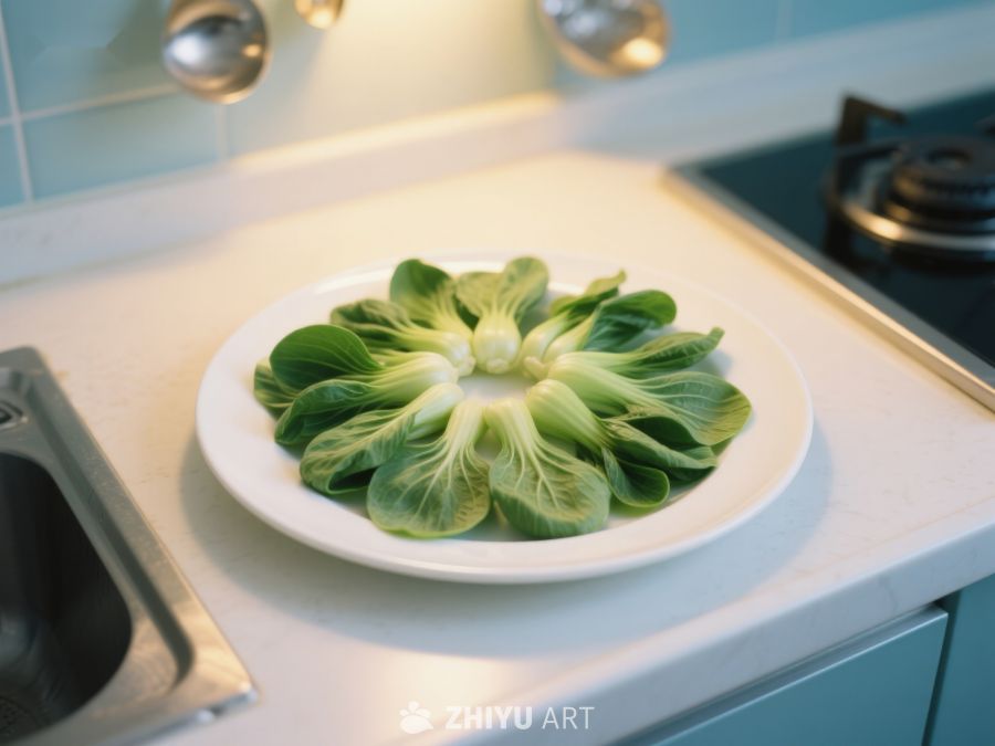 厨房台面上的青菜摆盘 102
