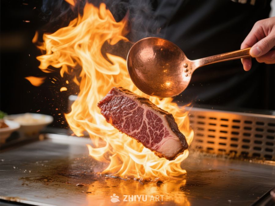 火焰炙烤牛肉，厨师精心烹饪 203