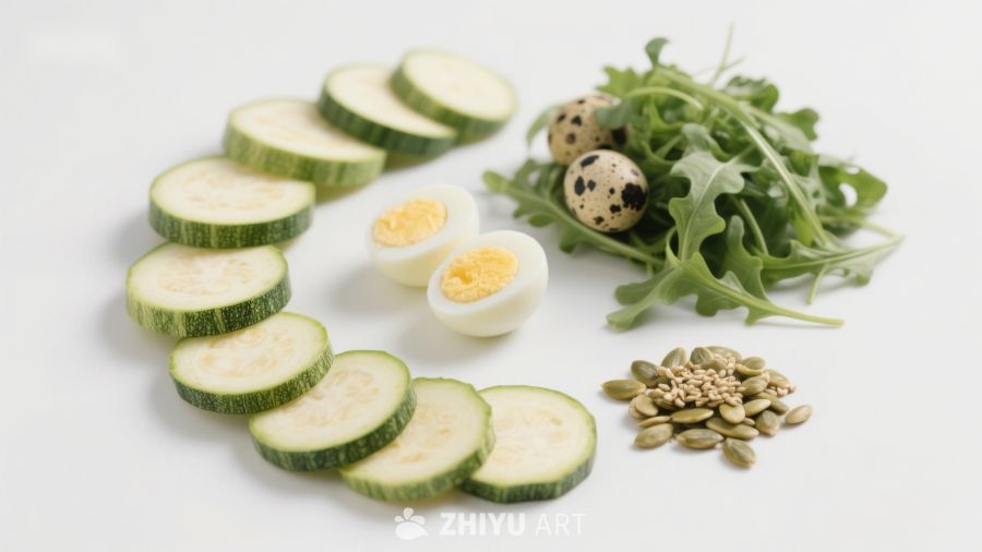 新鲜蔬菜与蛋类食材组合