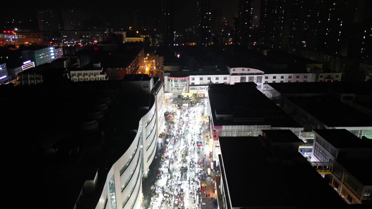 河北邯郸城市夜景灯光城南夜市航拍 