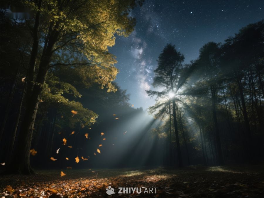 夜幕森林，星光与树影交织 405