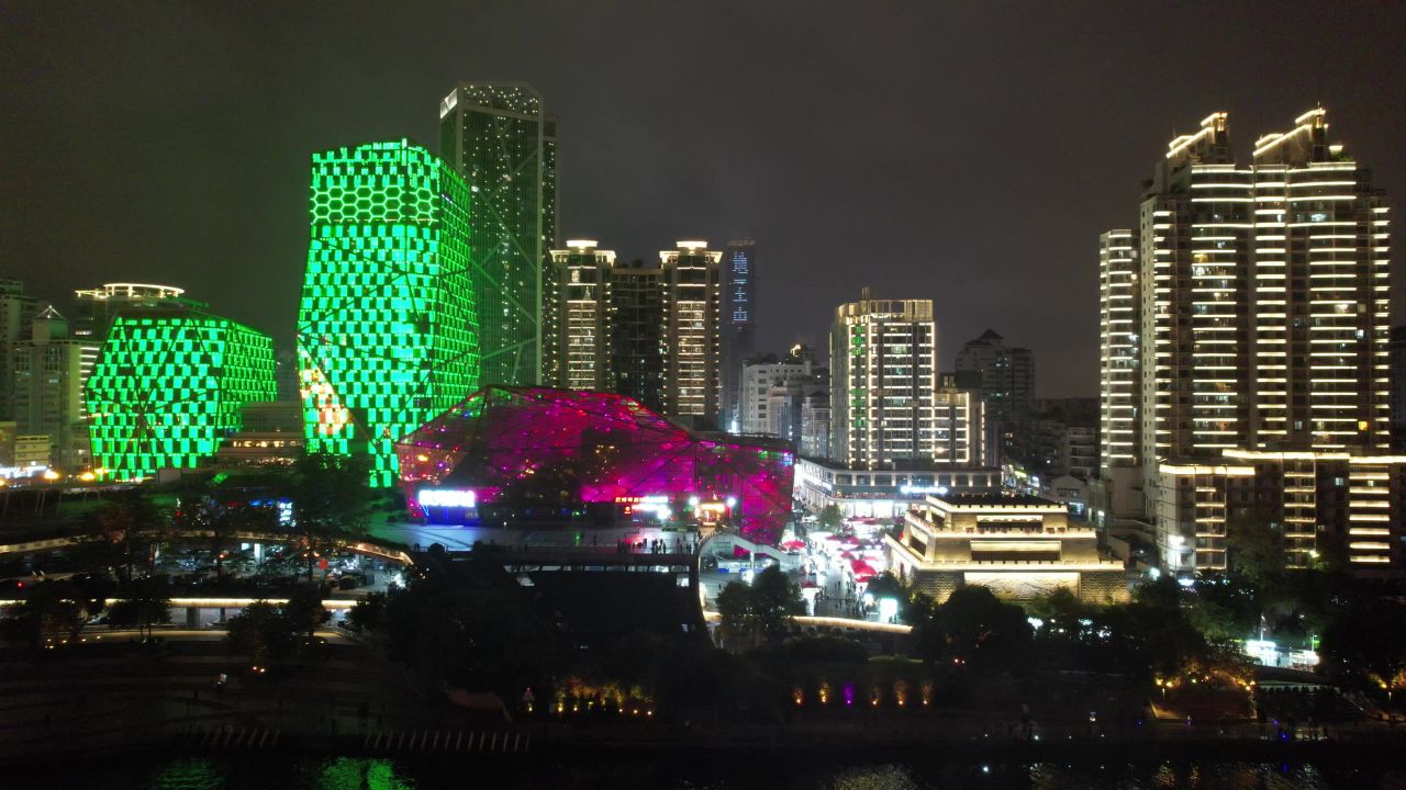 广西柳州五星商业步行街夜景灯光