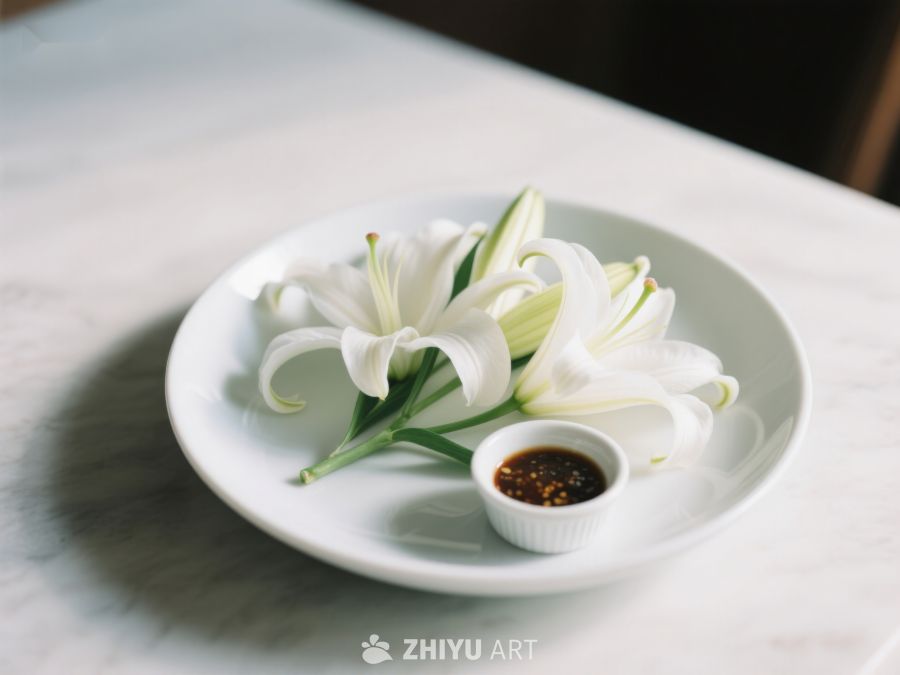 盘中白百合与小碟酱料 264