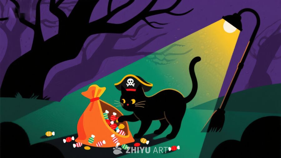 万圣夜猫盗糖果