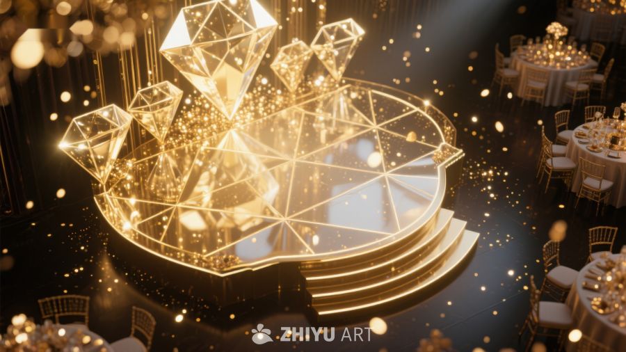 金色几何结构的宴会厅装饰 190