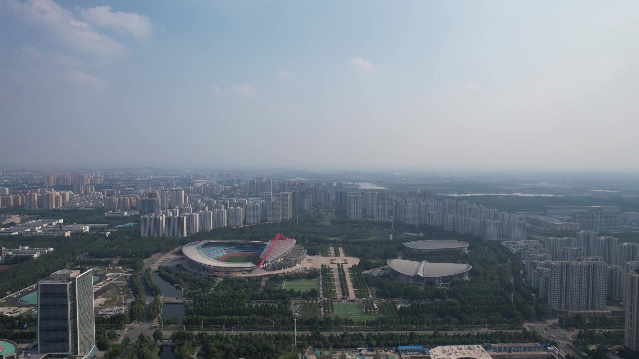 山东淄博新城城市建设交通航拍 
