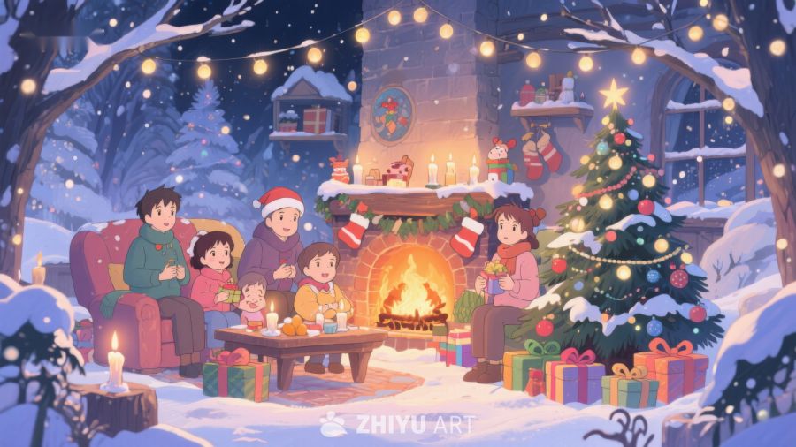 温馨家庭共度雪夜圣诞 251