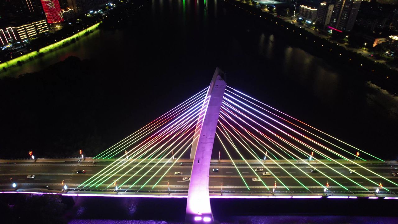 江西赣州飞龙大桥夜景灯光航拍