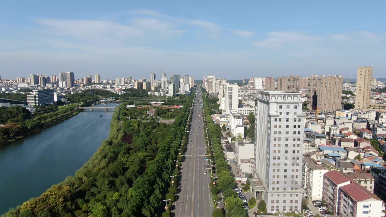 湖北咸宁城市风光地标建筑航拍  