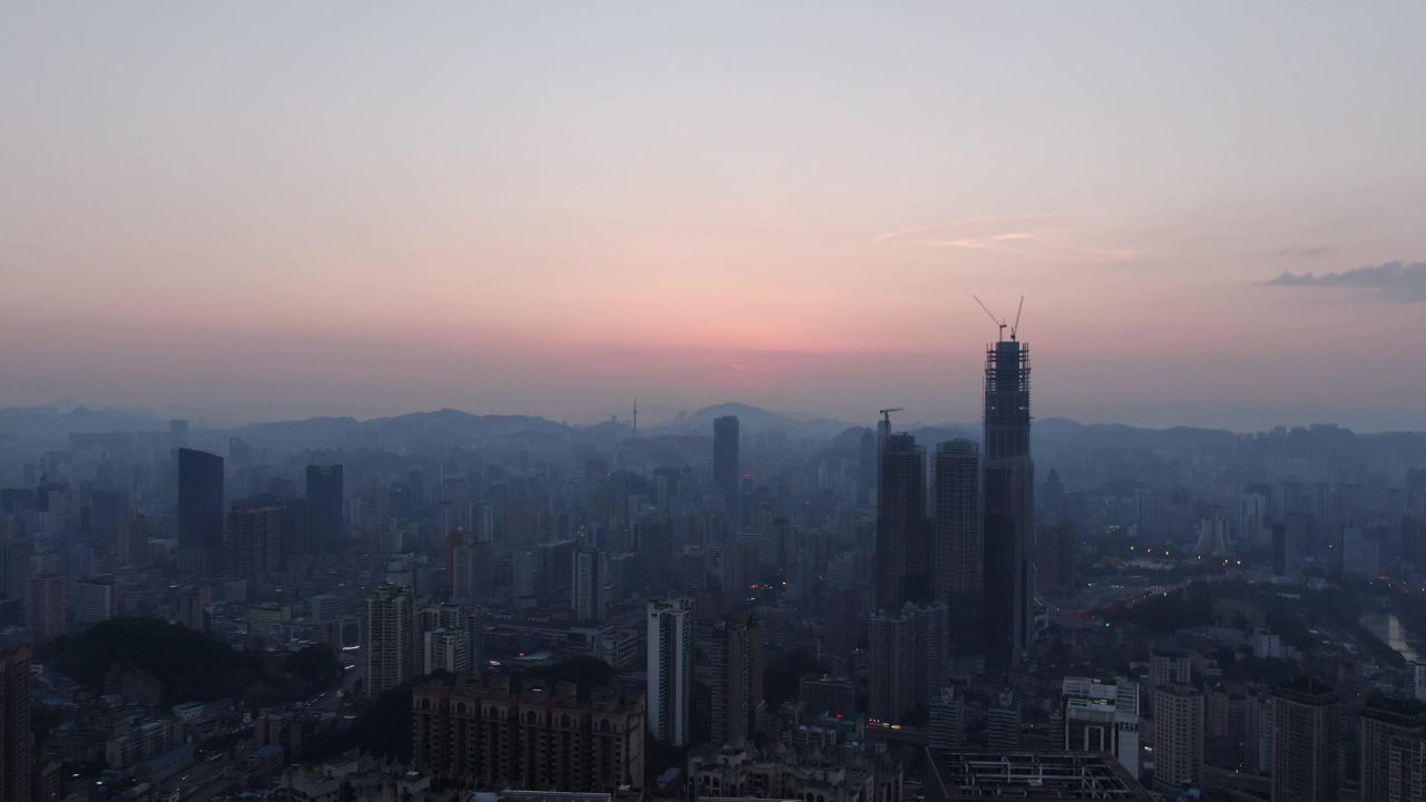  贵州贵阳城市清晨日出彩霞航拍