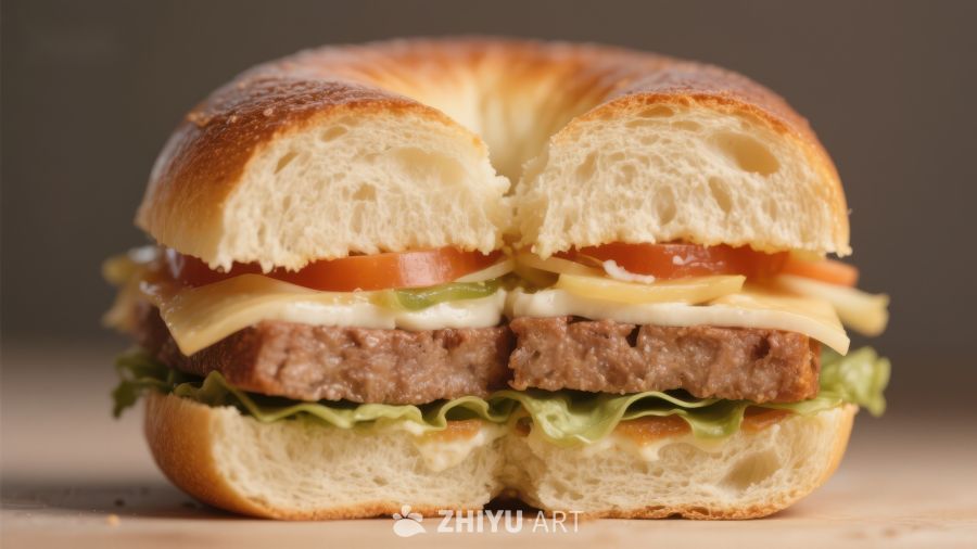 经典汉堡，面包夹牛肉饼与蔬菜