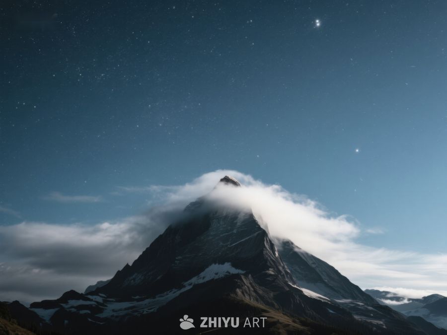 夜空下的雪山与云雾 392