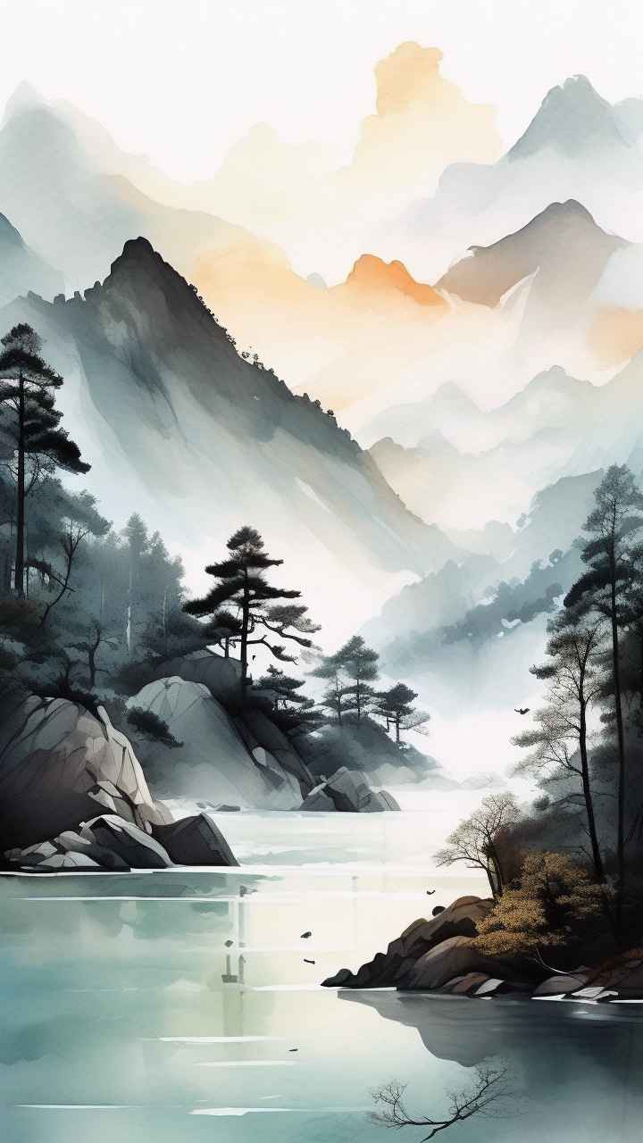 国风山水画背景插画 7