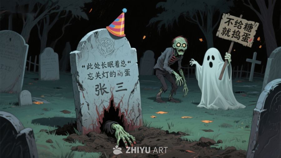 墓地里的万圣节闹剧