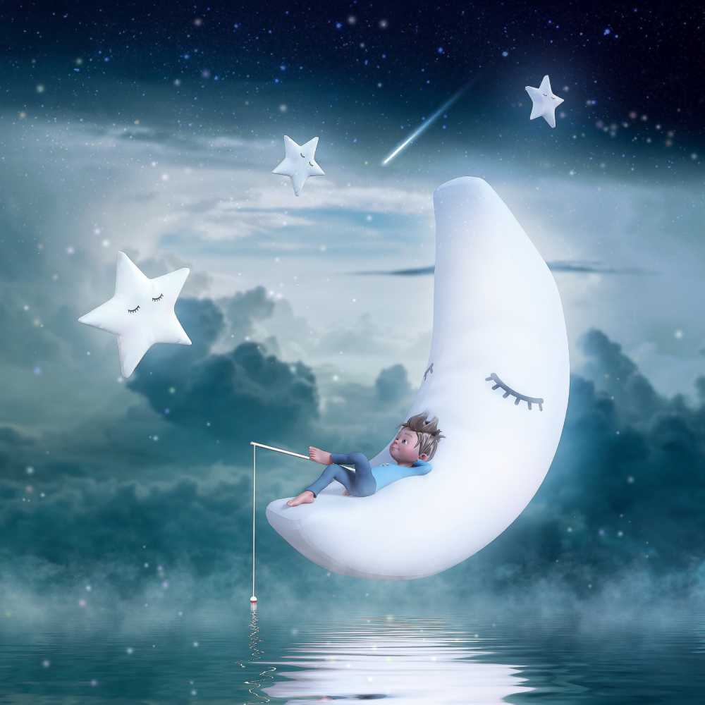 月亮明星男孩钓鱼梦如梦如幻云