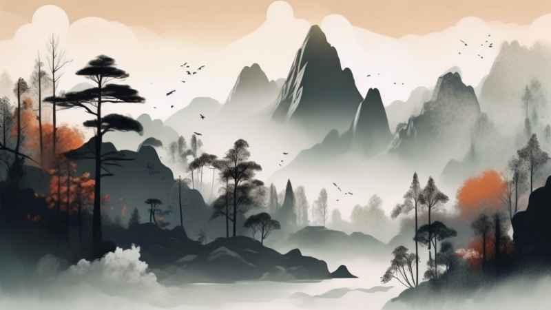 国潮山水插画风景图 42