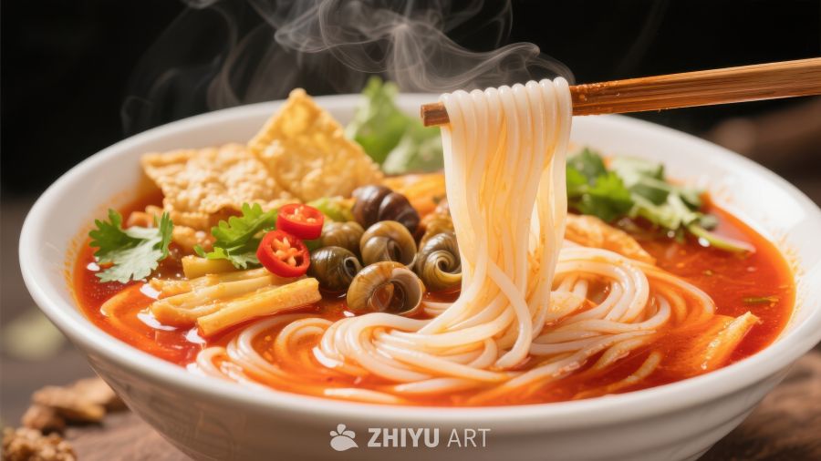 热腾腾的螺蛳粉，美味诱人