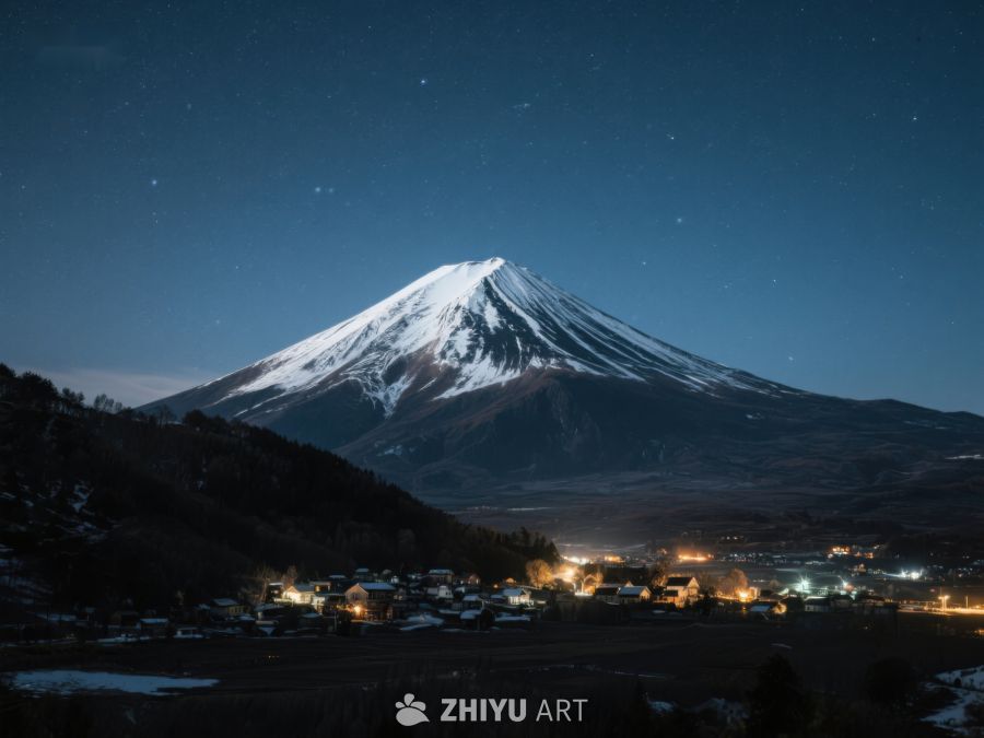 夜幕下的雪山与灯火小镇 518