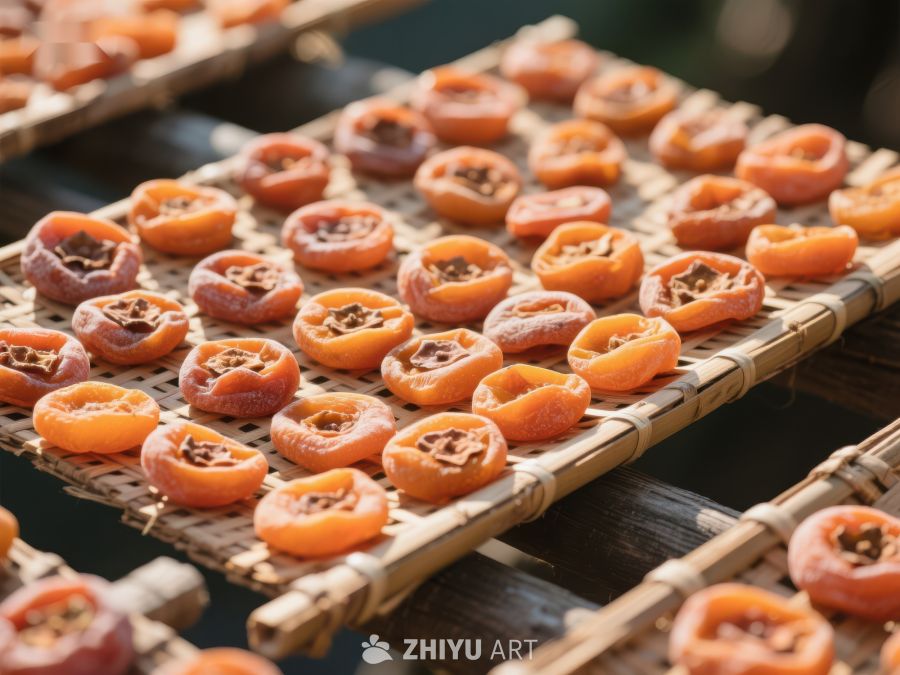 竹筛上晾晒的柿饼 796