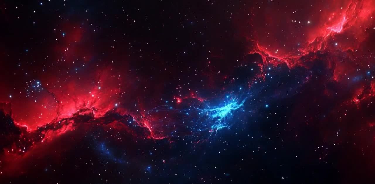 视频中呈现出深邃的宇宙背景，点缀着无数闪烁的星星。