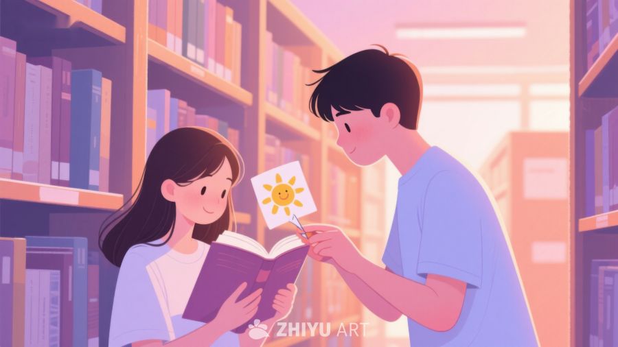 图书馆中两人共读温馨场景 317
