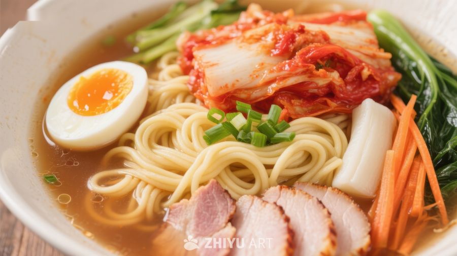 韩式泡菜拉面配半熟蛋