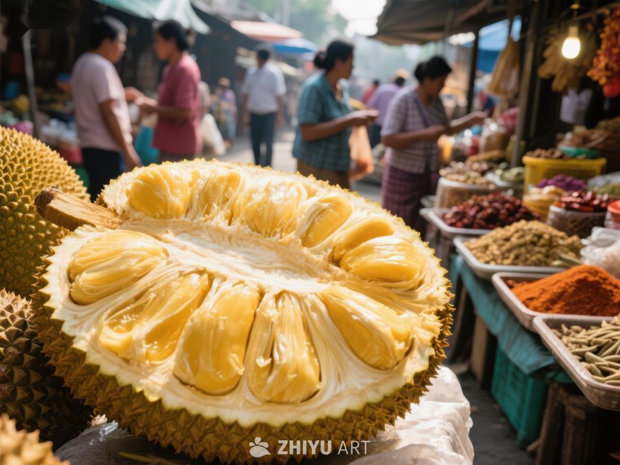 市场中的新鲜榴莲展示 534