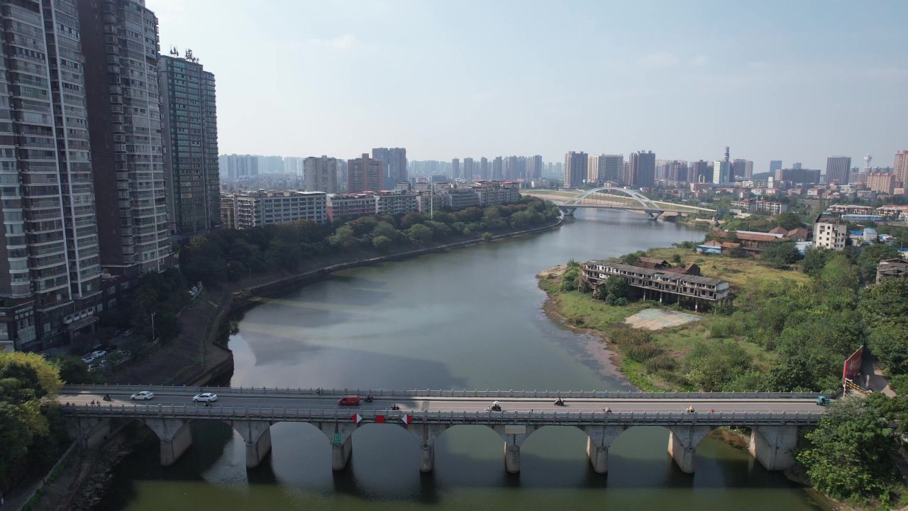 湖南衡阳湘江风光航拍