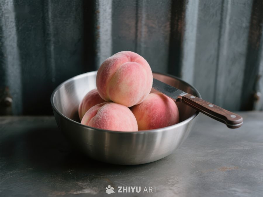 金属碗中的新鲜桃子 166