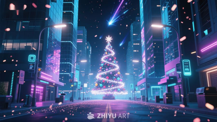 霓虹都市中的圣诞树 342