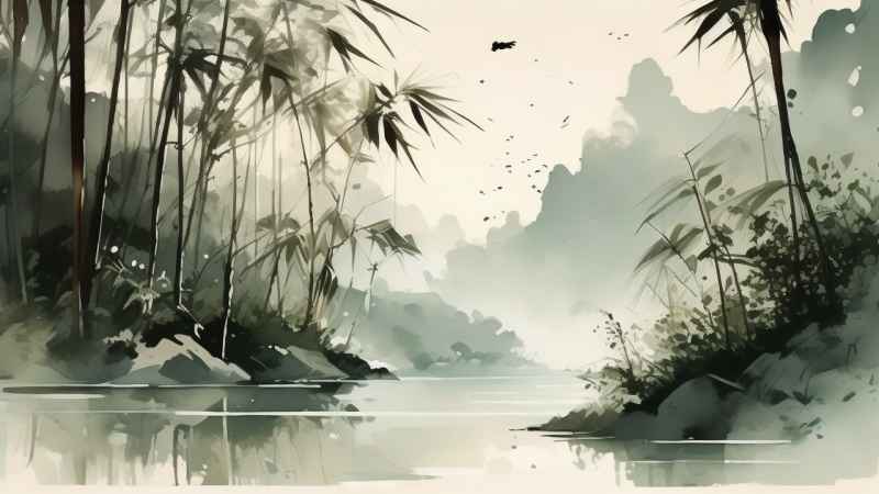绿竹水墨插画背景图 33