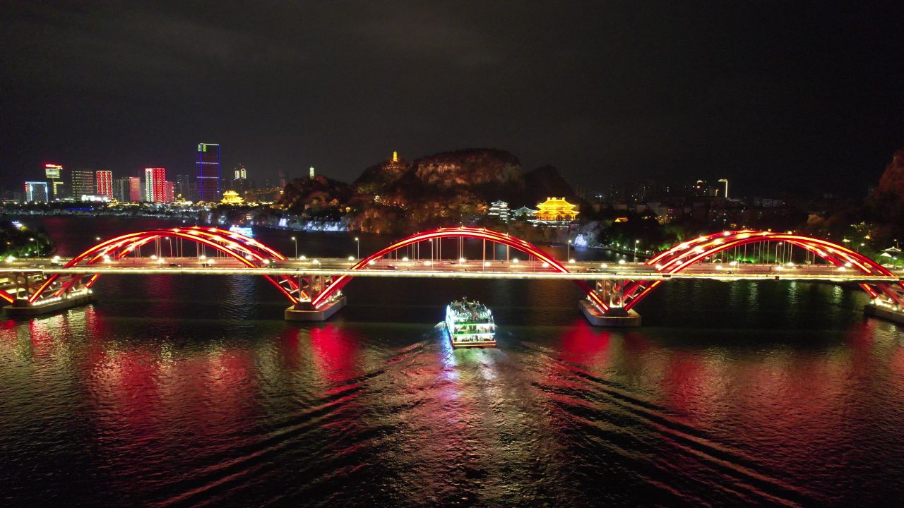 广西柳州柳江夜景文惠桥夜景灯光