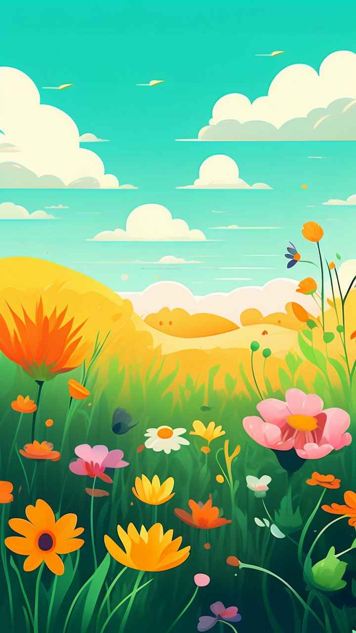 一幅乡村鲜花插画形式柔和圆润背景明亮 11