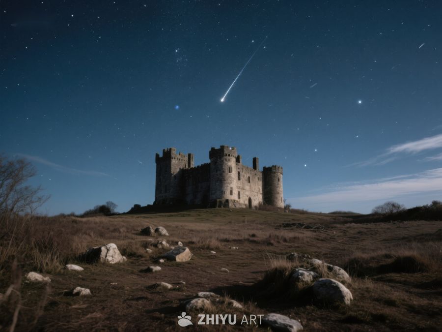 夜空流星划过古堡 235