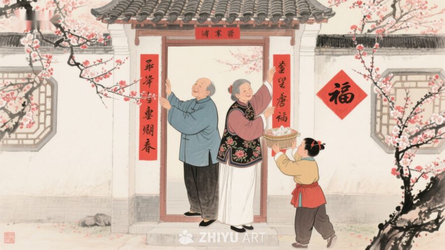春节贴春联，家庭温馨时刻 17