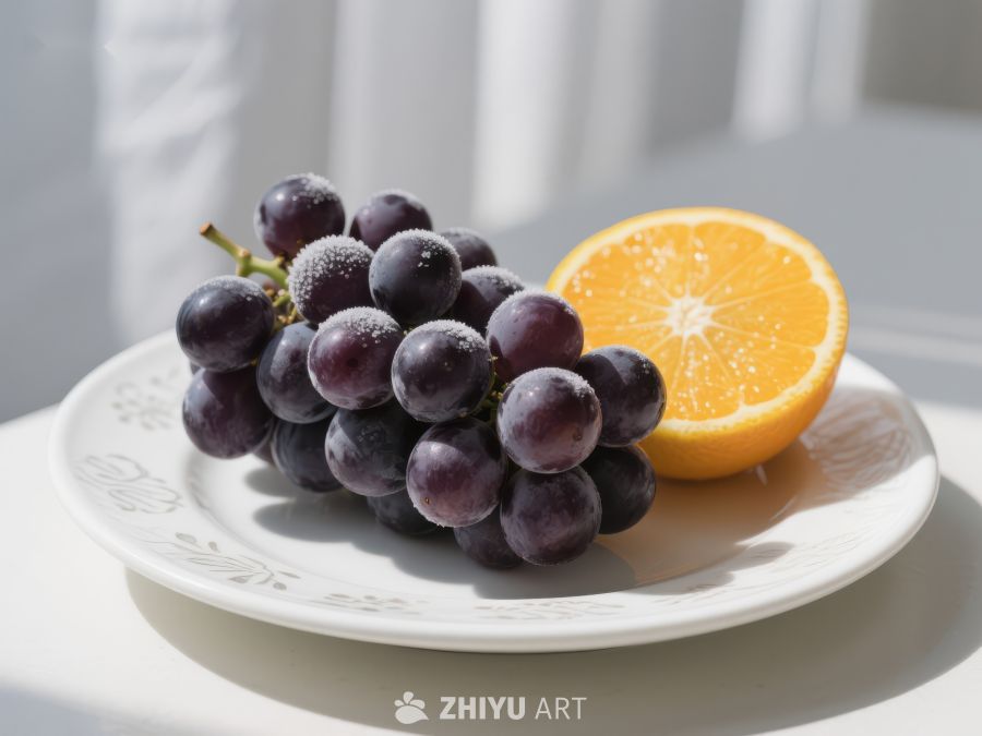 葡萄与橙子的静物组合 351