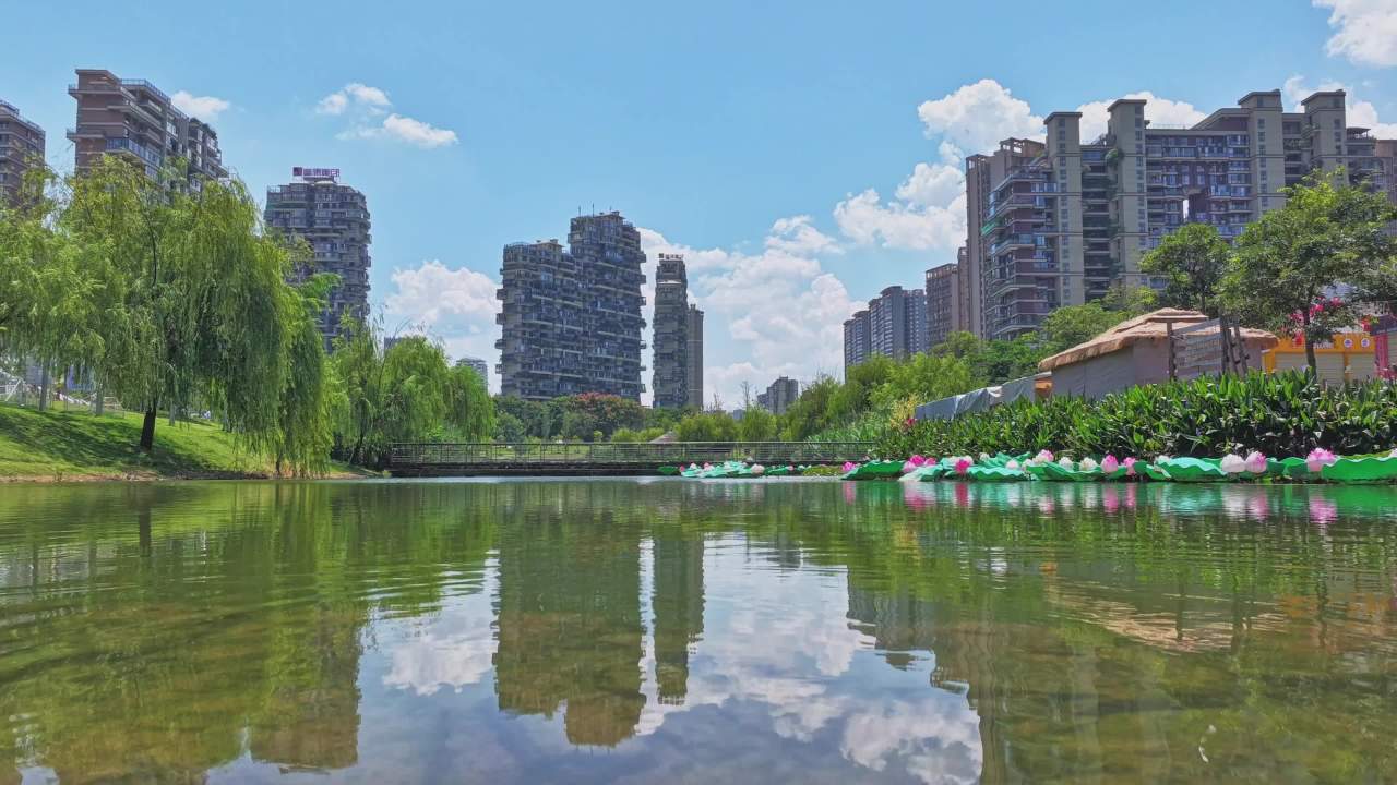 住宅楼盘小区绿化 幸福生活生态城市延时