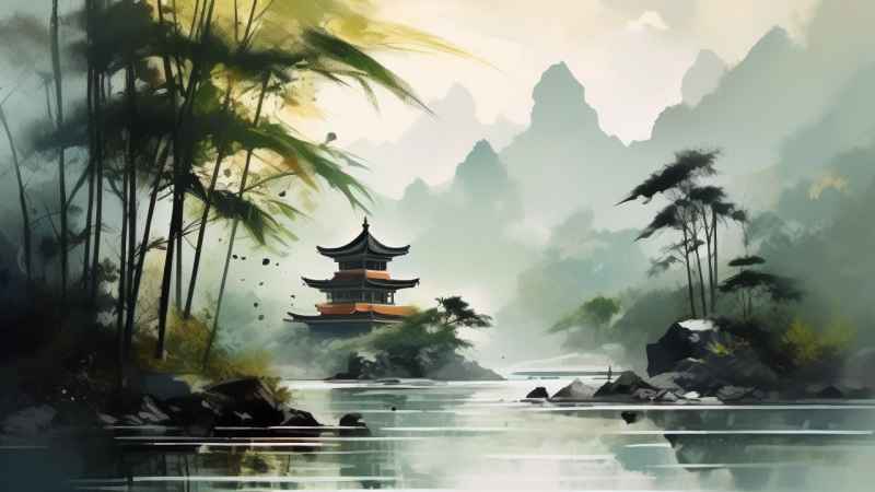 绿竹水墨插画背景图 66