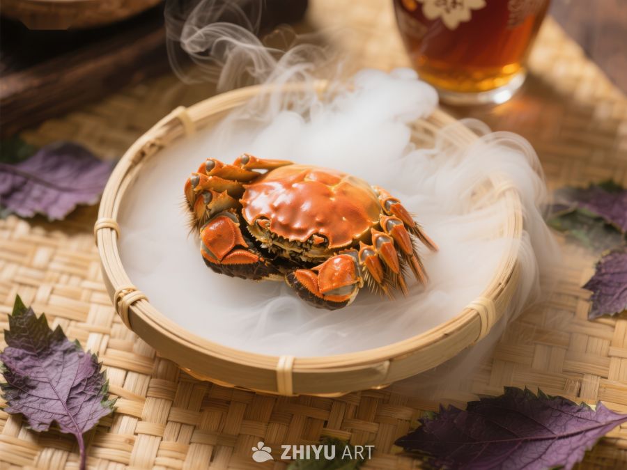 蒸蟹热气腾腾，竹篮盛放 1161