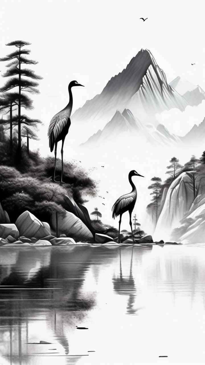 国风鹤山水风景插画 72