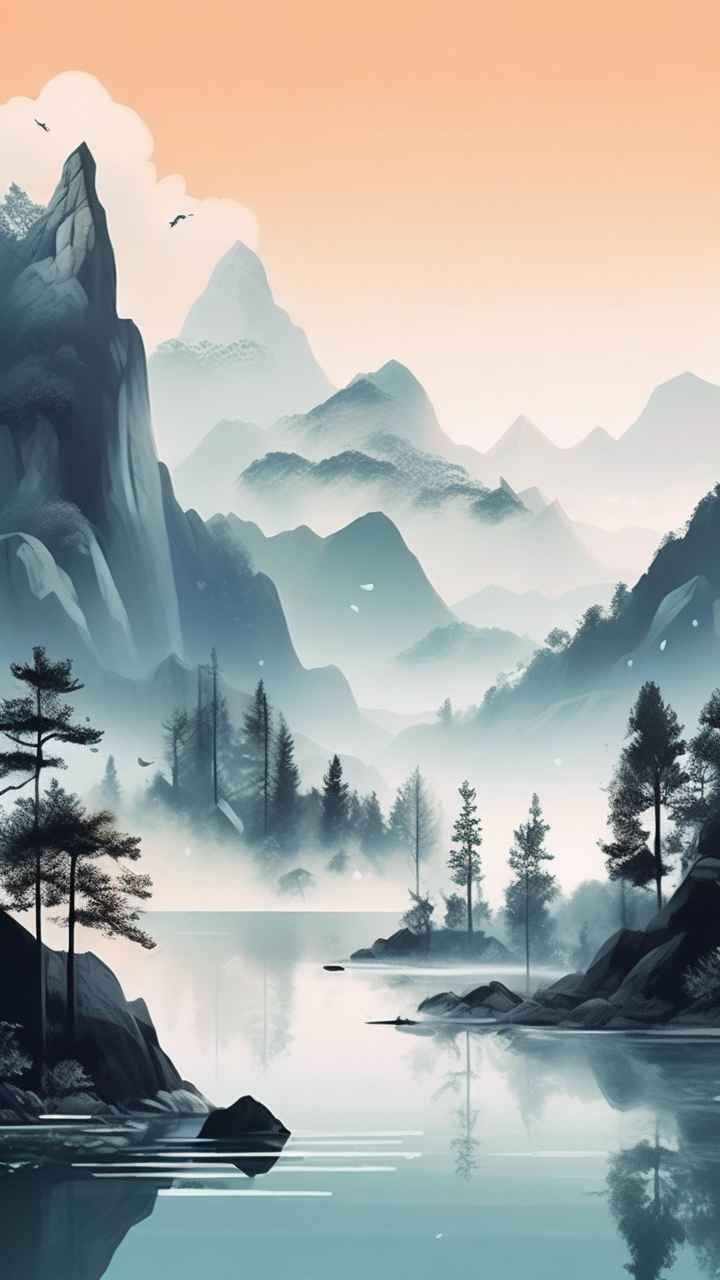国风水彩画山水风景插画 115