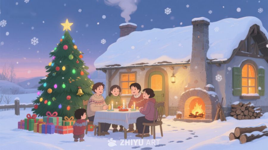 雪夜温馨家庭圣诞聚餐 417