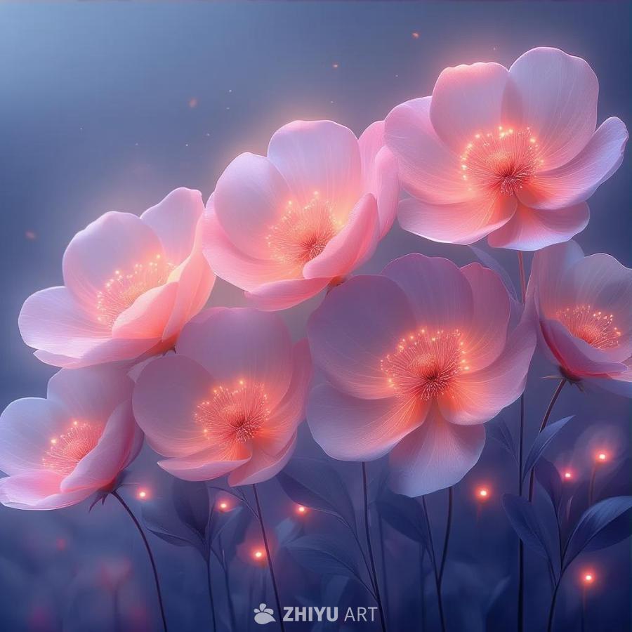 一排浅粉色的数字艺术花朵，用于版面设计。
