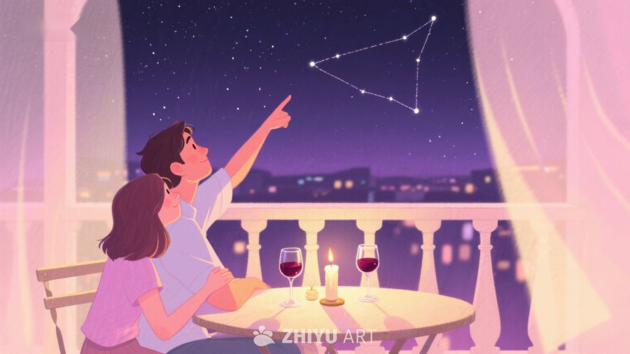 夜空下共赏星座的情侣 558