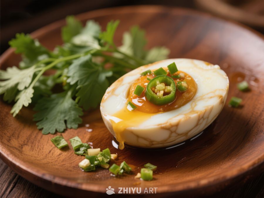 半熟鸡蛋配香菜与辣椒 10