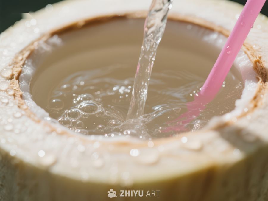 椰子水倒入椰壳特写 762